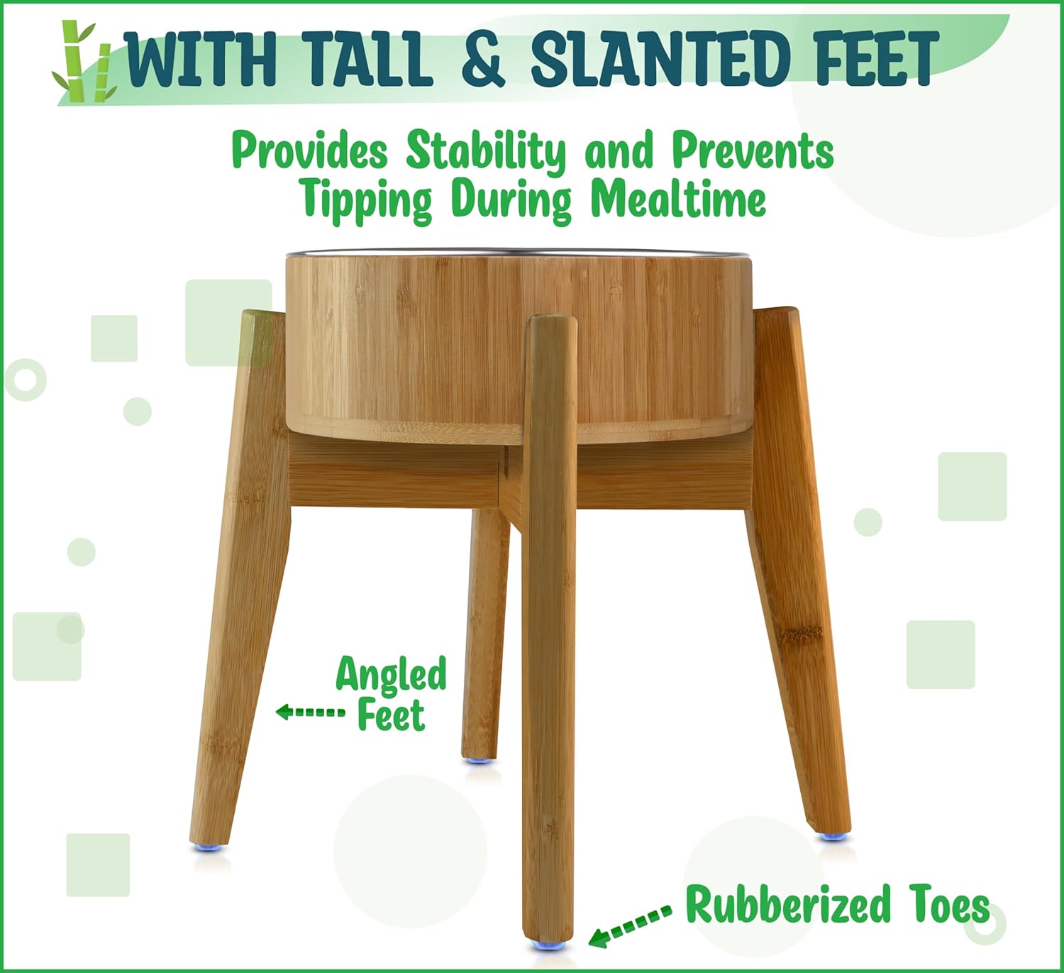 Elevated Dog Bowls for Large Breed - (15-Inch Tall, 74-oz Cap), Deter Ants and Bugs - Raised Single Feeder, Suitable for Dry and Wet Pet Foods - Bamboo with Stainless Steel Dish