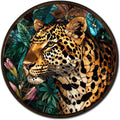 Lygond Metal Sign Tin Sign Circular Stained Glass Leopard Gardening Poster for Bar 12×12 Inches