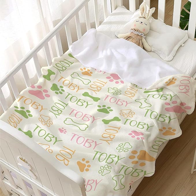 Personalized Dog Blankets Dog Paw Print Blanket Puppy Blanket - Custom Dog Blanket with Pets Name Cute Paw Print Pet Throw Puppy Fluffy Blankets 40"x30" for Small Dog