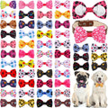Reginary 50 Pieces Dog Bow Ties Pet Collar Bow Puppy Collar Attachment with Rubber Bands for Small Medium Cat Pet Grooming Charms Accessories Wedding Birthday Occasion(Dog Paw Style)