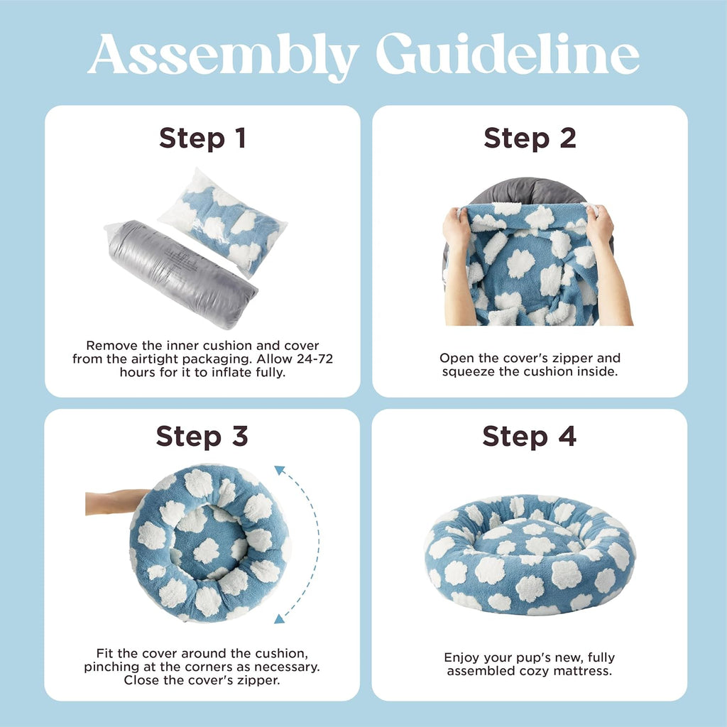 LE SURE Donut Dog Bed Medium Size Dog - Round Cat Beds for Indoor Calming Pet with Washable Cover, Cute Modern Puppy Beds with Jacquard Shaggy Plush & Anti Slip Bottom, 30 Inch, Blue