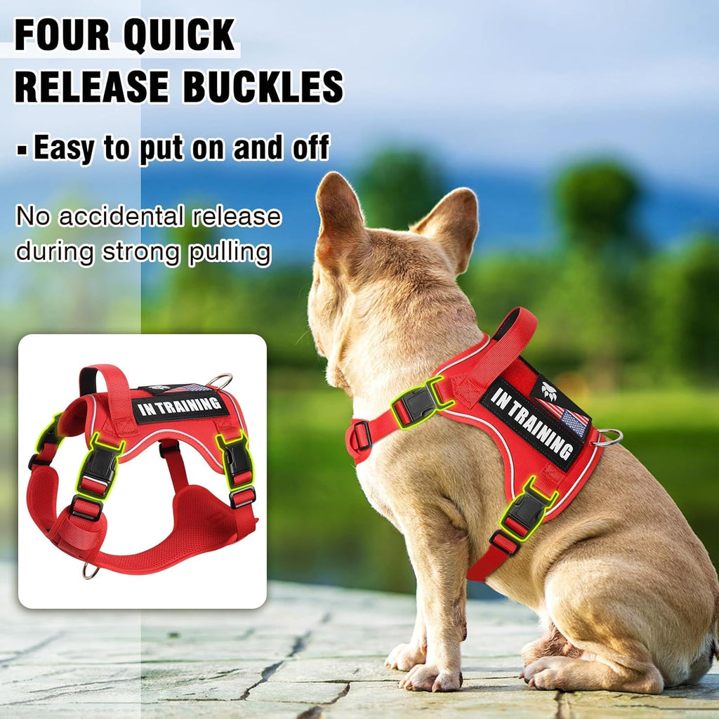 WINSEE Service Dog in Training Harness with 5 PCS Patches, Reflective Tactical Dog Vest Harness, Adjustable Soft Oxford Pet Harness with Easy Control Handle, Hook & Loop Panels for Walking Hiking