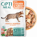 Optimeal Grain-Free Wet Cat Food Pouches – Chicken & Turkey in Savory Gravy, High Protein & Moisture-Rich Tender Morsels, Indoor Adult Cat Wet Food with Natural European Ingredients, 3 oz (Pack of 12)