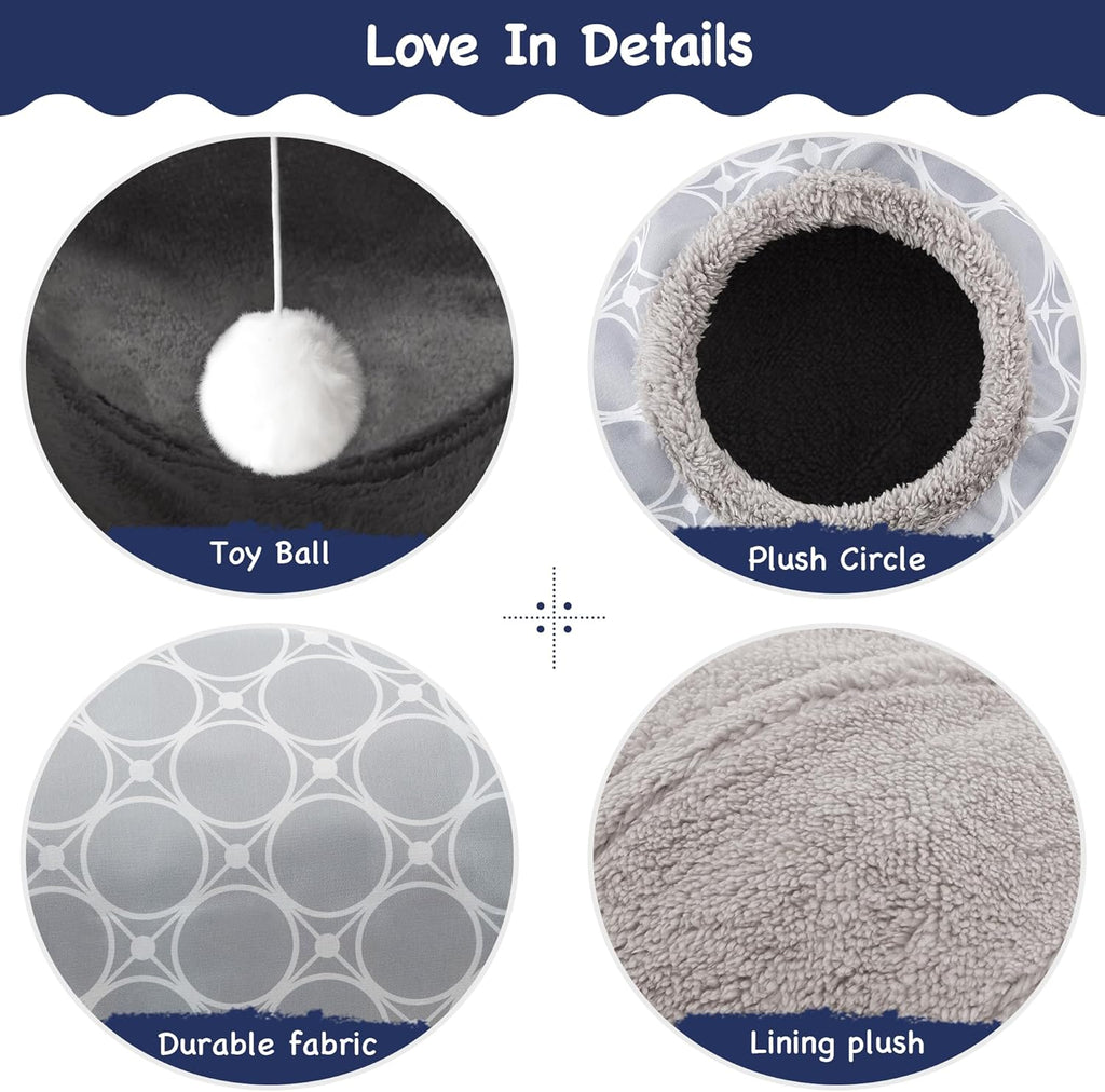 Tempcore Pet Cat Tunnel Tube Cat Toys 3 Way Collapsible, Cat Tunnels for Indoor Cats Fleece-Lined in for Warmth，Kitty Tunnel Bored Pet Toys Peek Hole Toy Ball Cat, Puppy, Kitten, Geometry Grey