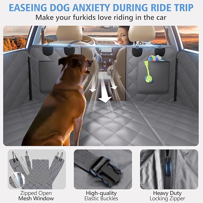 Back Seat Extender for Dogs, Hard Bottom Dog Car Seat Cover for Back Seat, Backseat Extender for Dogs Supports 420lbs, Waterproof Dog Hammock for Car, SUV, Truck Grey