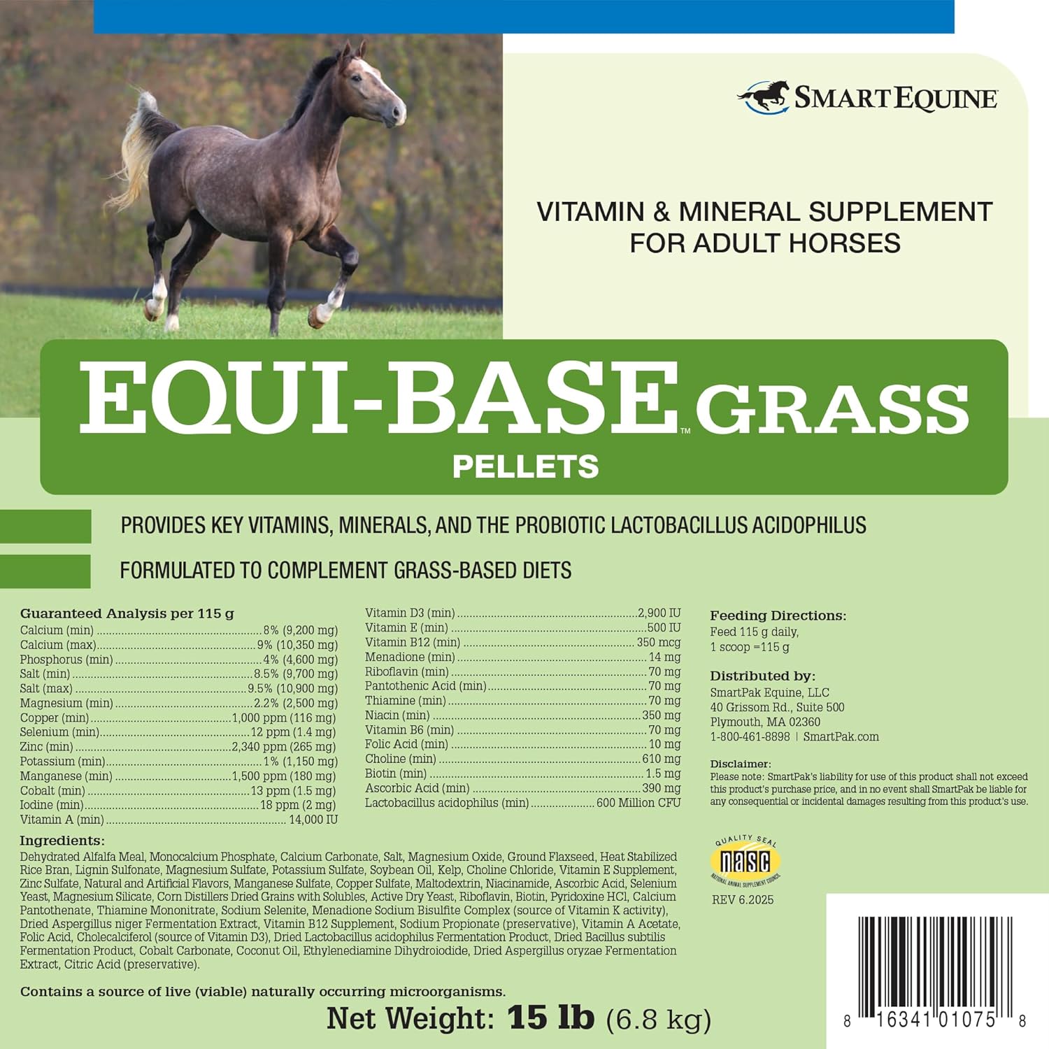 Uckele by SmartEquine EquiBase Grass Pellets | Horse Vitamins & Minerals Supplement | Forage Balancer | Horses in Light to Moderate Work | 15 lb Bucket