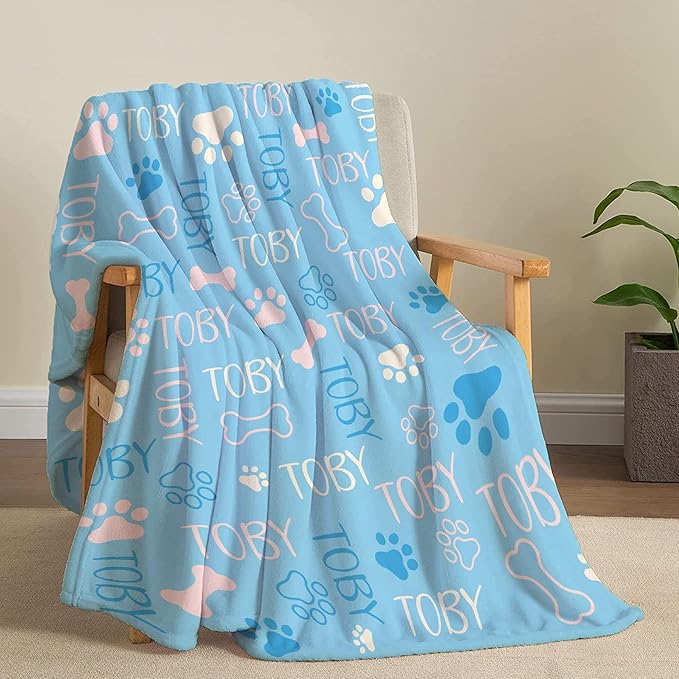 Personalized Dog Blankets - Custom Paw Print Blanket with Pets' Name - XL 120"x90" Family Throw