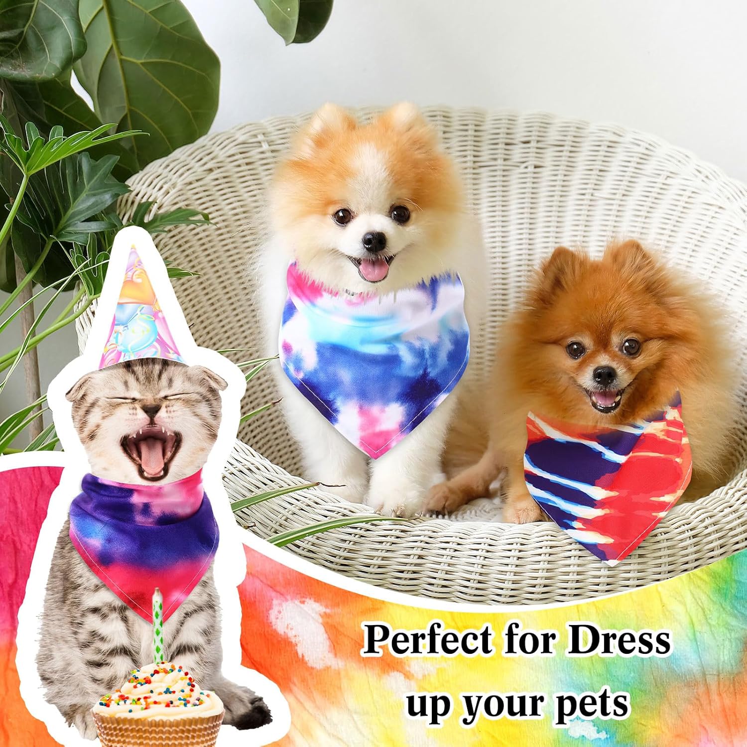 Reginary 72 Pack Tie Dye Dog Bandanas - Bulk Pet Scarf Bibs Triangle Kerchief Adjustable for Pet Grooming Costume Accessories