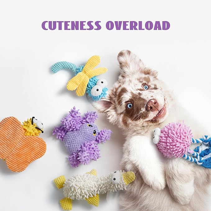 Nocciola Small Medium Large Dog Toys, Cute Soft Squeaky Crinkle Plush Stuffed Durable Pet Teething Animal Chew Toys for Small to Large Breed, Dog Christmas Stocking Stuffers