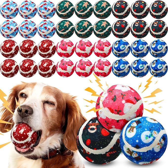 36 Pcs Dog Squeaky Tennis Balls 2.5 Inch Interactive Balls for Small Medium Large Dogs Teething Chew Toys for Throwing Fetch Exercise Playing Outdoor 6 Style(Snowman)