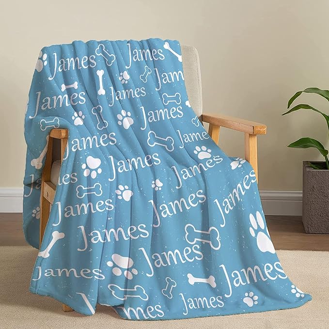 Personalized Dog Blankets Dog Paw Print Blanket Puppy Blanket - Custom Dog Blanket with Pets Name Cute Paw Print Pet Throw Puppy Fluffy Blankets S 50"x40" for Medium Dog