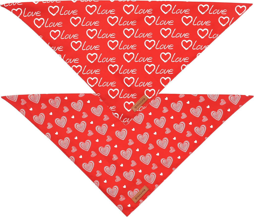Realeaf Valentines Day Dog Bandanas 2 Pack, Reversible Love Pet Scarf for Boy and Girl, Premium Durable Fabric, Heart Bandana for Small Medium Dogs (Small)