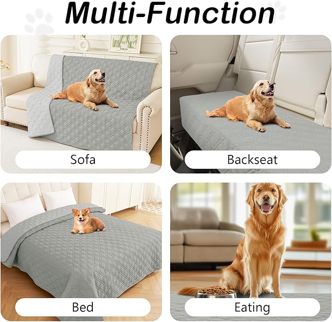 hyha Waterproof Dog Bed Blanket, Soft Pet Blankets, Waterproof Couch Cover for Dogs, Reversible Sofa Covers Washable for Furniture (52x82 Inch, Grey/Light Grey)