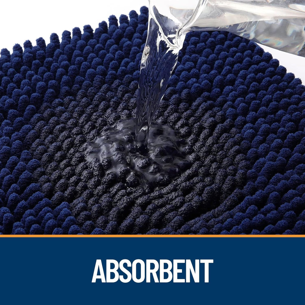 OLANLY Door Mat for Muddy Dog Paws 40x32, Ultra Absorbent Chenille Mud Doormat with Paw Print Design, Non-Slip Washable Doormat for Indoor Entryway, Quick-Dry Pet Bed Mats for Dirty Dogs, Navy Blue