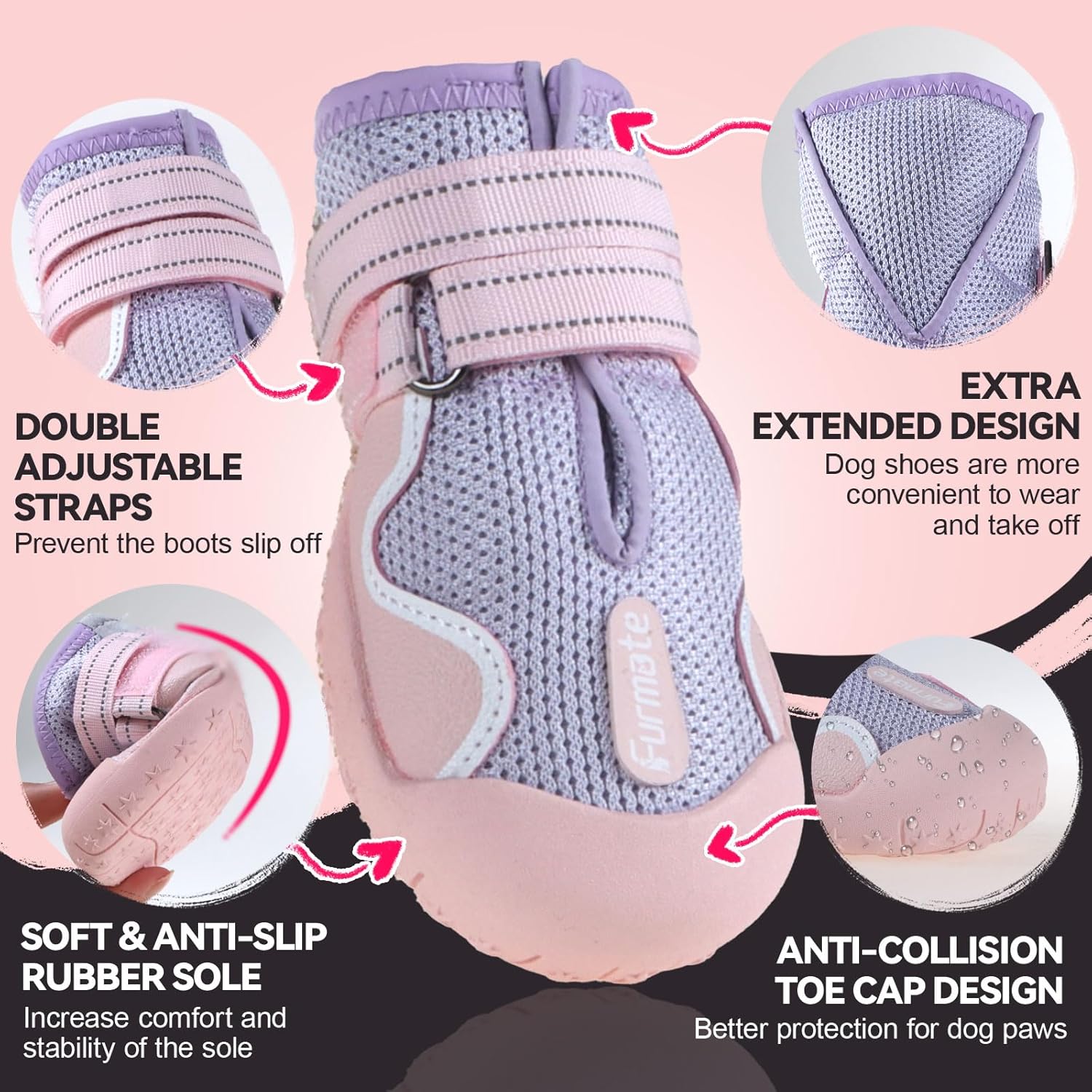 Dog Shoes for Large Small Medium Dogs, Breathable Mesh Dog Boots & Paw Protectors for Summer Hot Pavement Winter Snow, Waterproof Anti-Slip Dog Booties for Hiking Hardwood Floors(Pink-Purple4)