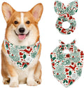 E-Clover Christmas Dog Bandanas & Matching Scrunchie Set White Green Red Dog Scarf Bibs Pet Bandana with Bow Tie for Small Dogs Puppy Owner Mom Winter