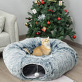 AUOON Cat Tunnel Bed - Cat Donut Tunnel with Soft Plush Circle Cushion for Indoor Cats Kitten Kitty Puppy Rabbit Ferret (Gray)