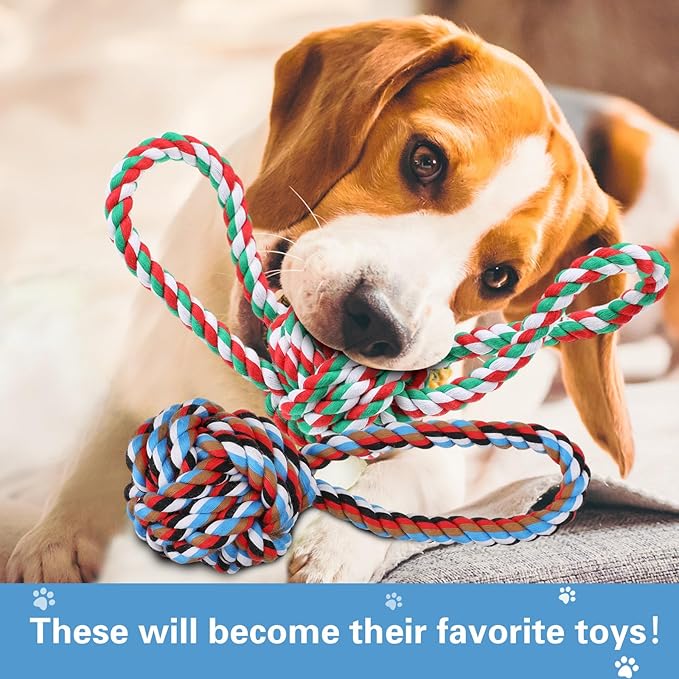 Hiboom 30 Pcs Rope Dog Toys for Aggressive Chewers Heavy Duty Dog Chew Toys for Medium Large Dog Cotton Dog Toys War Dog Toy for Teeth Cleaning