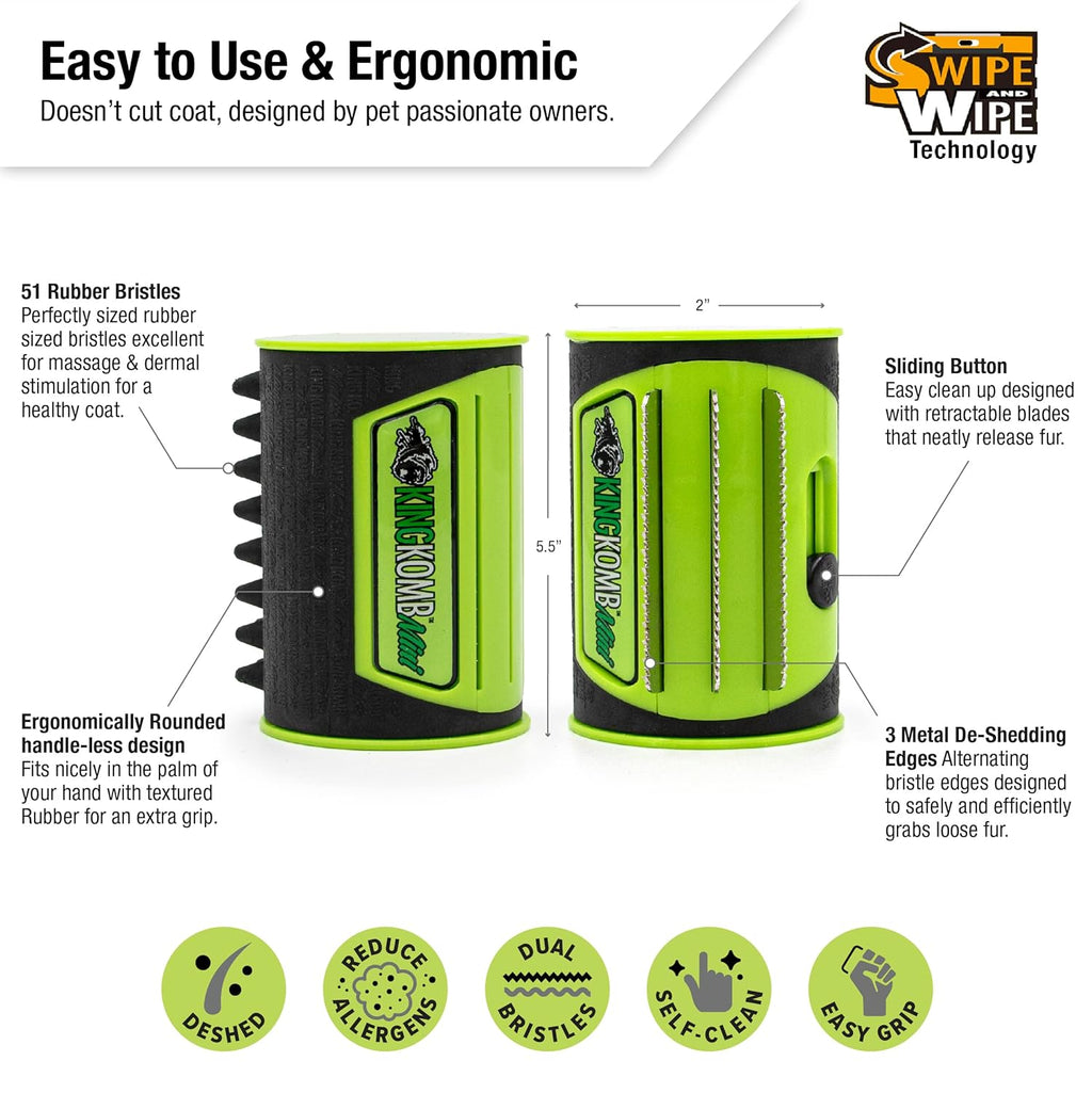 King Kanine Mini King Komb Pet Grooming Brush, Self Cleaning Deshedding | Multi-Use Tool for Cats & Kittens of All Life Stages | Mini Brush Pet for Grooming and Loose Hair | Perfect for Small Coats