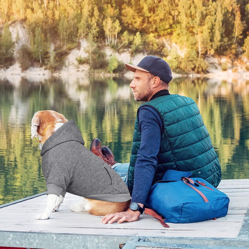 Dog Hoodie Dog Sweaters for Large Dogs Dog Sweater Solid Soft Brushed Fleece Dog Clothes Dog Hoodie Sweatshirt with Pocket(Grey-L)