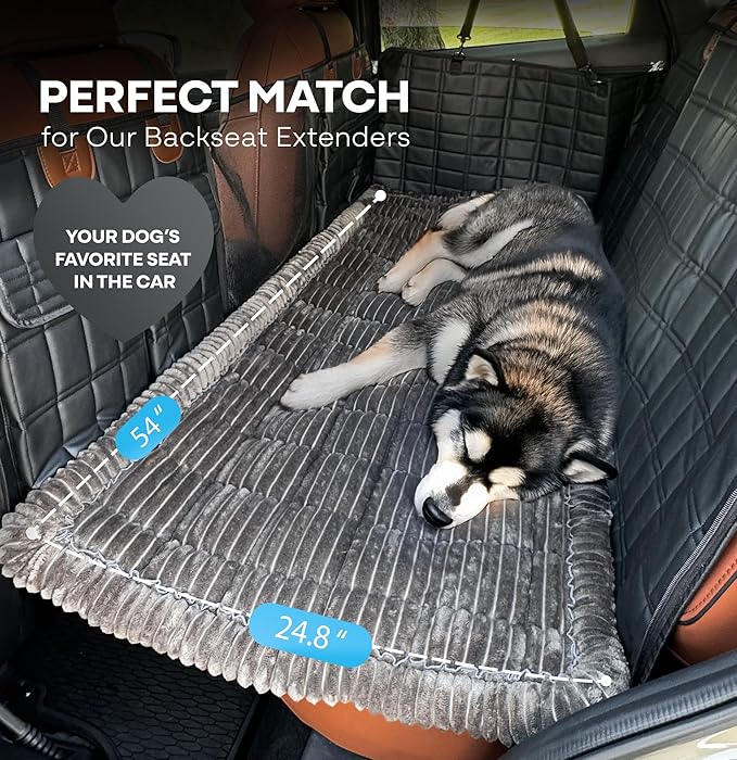 APetsPlanet Dog Bed for Car Back Seat Extender - Non-Slip Backseat Cushion for Dogs - Travel Plush Pet Mat Topper for Cars, Trucks, SUVs - Machine Washable Pad Blanket - Black, 54" x 24.8"