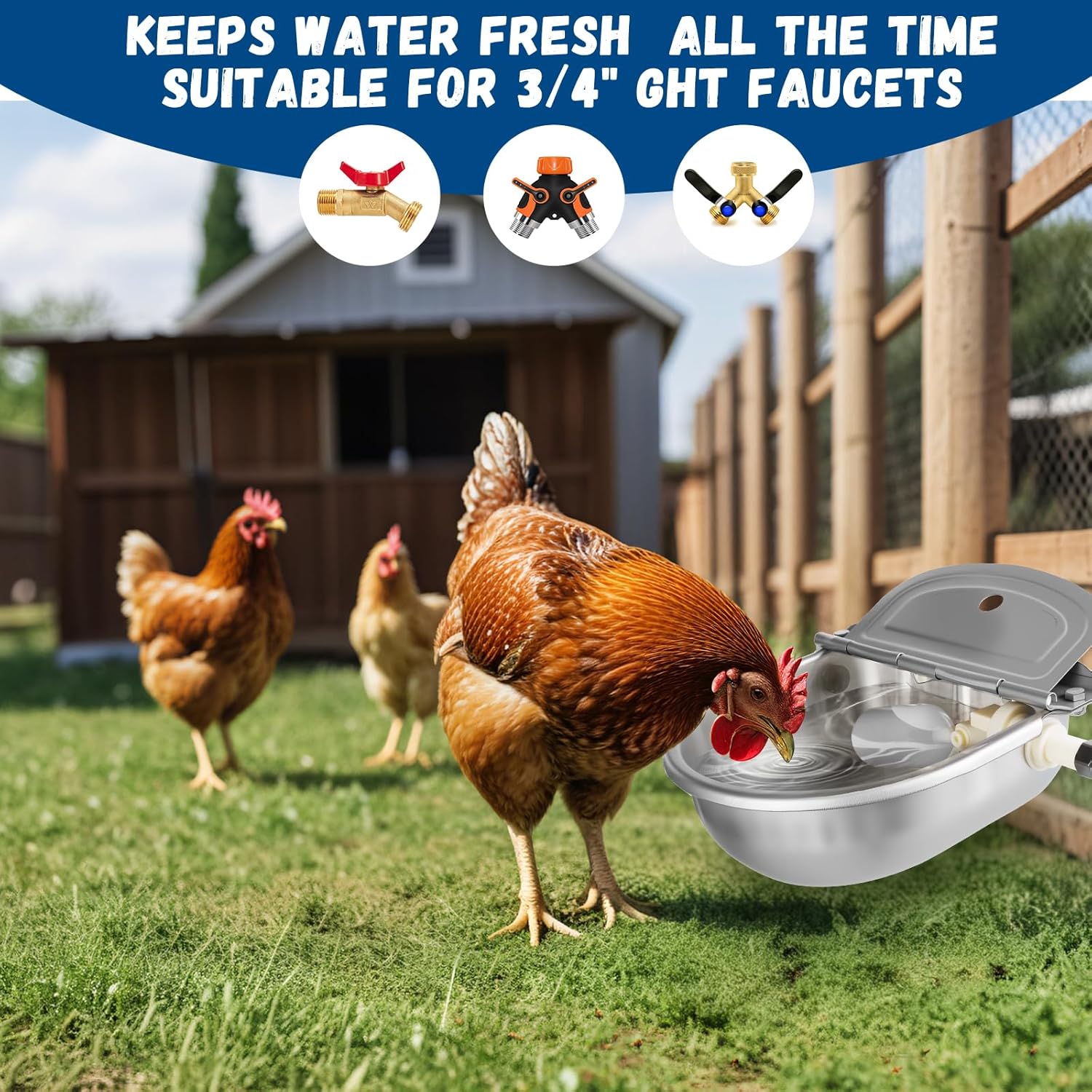 Automatic Water Dispenser for Dogs, Auto Dog Waterer for Outdoor, Stainless Steel Water Bowl Dispenser for Livestock Waterer,Chicken Water System, Dog Water Bowl Fit 3/4'' GHT Faucet