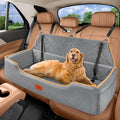 Large Dog Car Seat for Dods Under 100 Lbs, Memory Foam Dog Car Bed for Backseat & Trunk, Detachable and Washable Cover, Pet Travel Seat with Storage Pockets, 2 Safety Belts