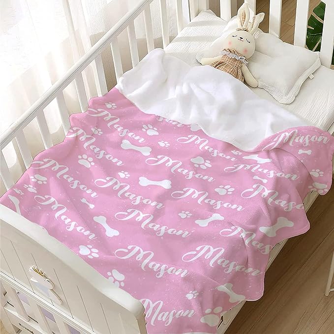 Personalized Dog Blankets Dog Paw Print Blanket Puppy Blanket - Custom Dog Blanket with Pets Name Cute Paw Print Pet Throw Puppy Fluffy Blankets 40"x30" for Small Dog