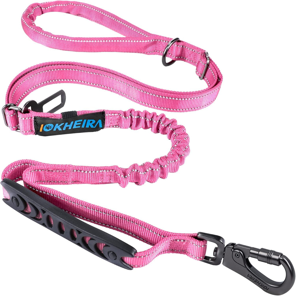 IOKHEIRA 6Ft /4Ft Dog Leash Rope for Large Dogs, Heavy Duty with Comfortable Padded Handle and Highly Reflective Threads,4-in-1 Multifunctional Dog Leashes with Car Seat Belt for Training (Pink)