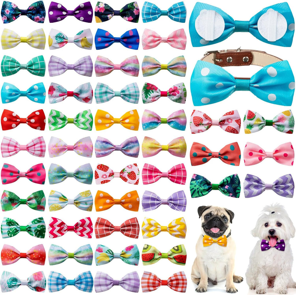 Reginary 50 Pieces Dog Bow Ties Pet Collar Bow Puppy Collar Attachment with Rubber Bands for Small Medium Cat Pet Grooming Charms Accessories Wedding Birthday Occasion(Fresh Fruit Style)