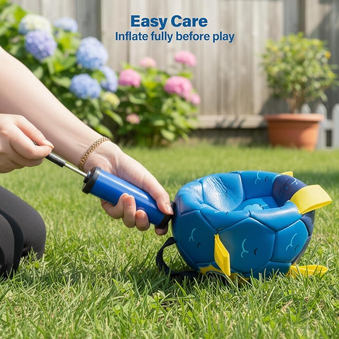 Race&Herd 9" Jolly Soccer Ball for Dogs - Tough Durable Dog Ball Toy with Straps, Pet Bouncy Herding Balls for Dogs, Floating Dog Balls with Tags for Water Fetch, BaaBaaBall (Blue)