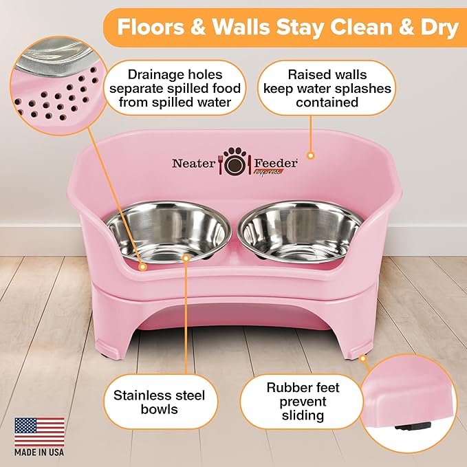 Neater Feeder Express Mess Proof Dog Bowls Elevated for Medium to Large Sized Breed, No Spill Raised Dog Food Bowl Stand, Stainless Steel Food and Water Bowl Set, Pet Dish Feeding Station, Pink