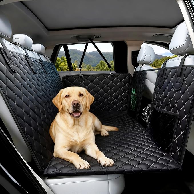 Heeyoo Dog Car Seat Cover for Back Seat, Hard Bottom Car Seat Cover Holds 500lbs, Scratch-Proof Backseat Extender for Dog, Waterproof Pet Hammock for Car, SUV