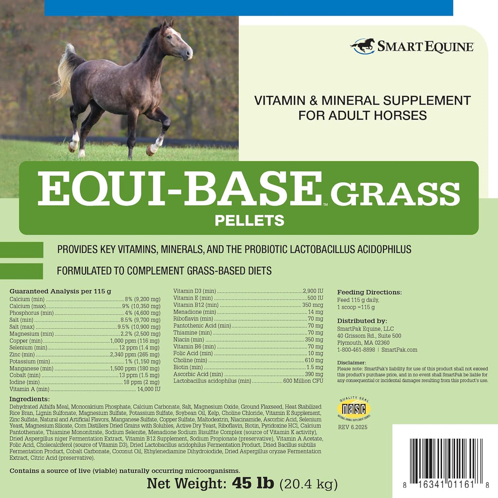 Uckele by SmartEquine EquiBase Grass Pellets | Horse Vitamins & Minerals Supplement, Forage Balancer | Horses in Light to Moderate Work | 45 lb Bucket