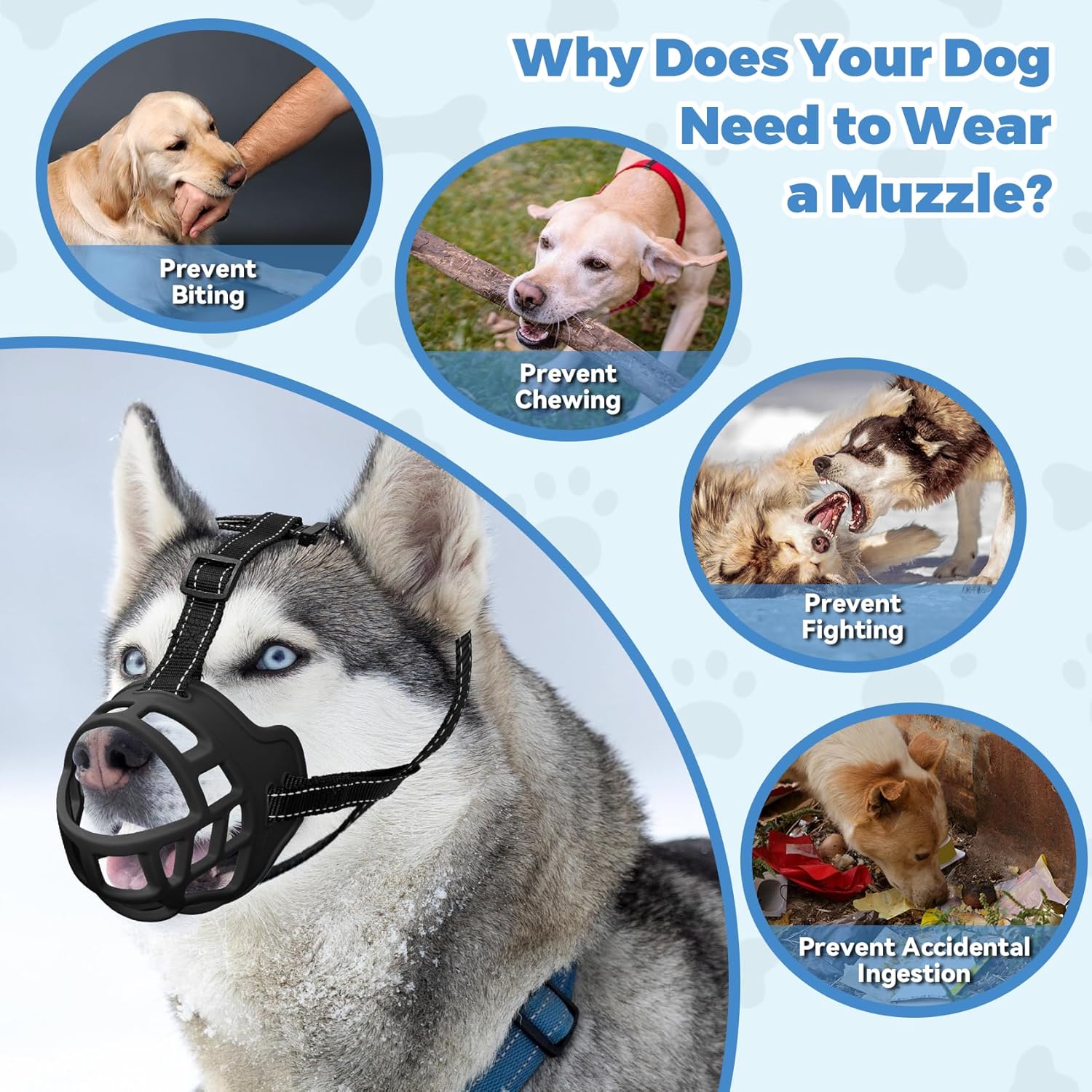 Dog Muzzle for Large Dogs, Breathable Basket Muzzles for Small, Medium and X-Large Aggressive Dog, Allows Panting Drinking, Suitable for Grooming Trimming Training (Black, 5)