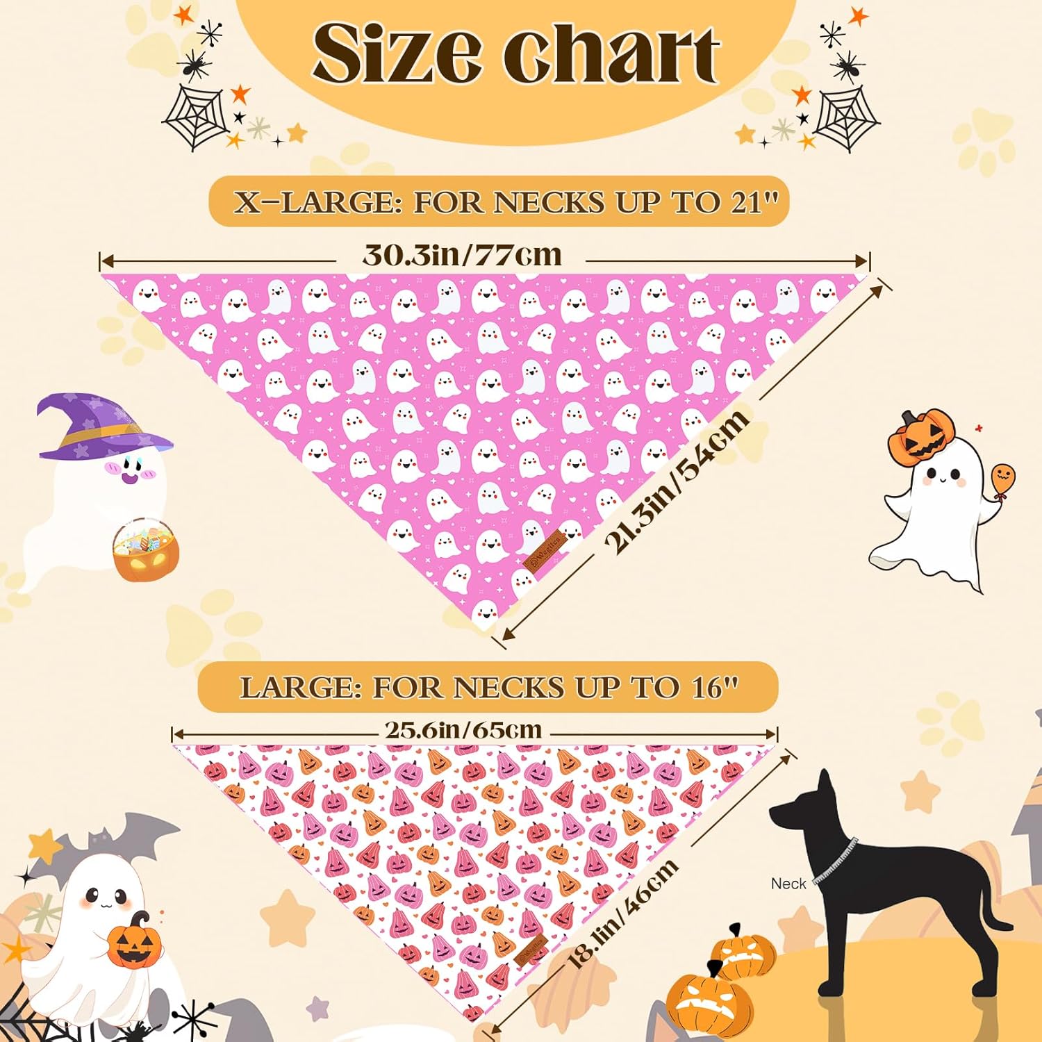 2 Pack Halloween Dog Bandanas,Leather Brand Logo, Double-Layed Soft Skin-Friendly Fabric, Autumn Scarf Accessory for Boys & Girls,Suitable for Halloween, Daily Walks & Family Outings