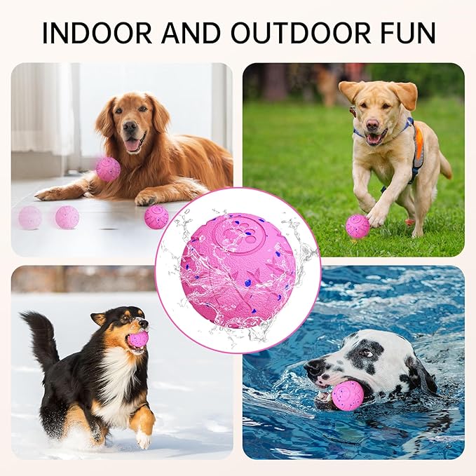 Interactive Dog Toys Dog Ball, Durable Motion Pet Toys for/Small/Medium/Large Dogs, Christmas Birthday Gifts, Automatic Moving, Bouncing and Rotating, E-TPU Material, IP54 Waterproof (Pink)