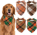 KOOLTAIL Thanksgiving Fall Dog Bandanas 4 Pack - Soft Breathable Washable Plaid Pet Scarf Bibs Kerchief, Dog Autumn Costume, Holiday Triangle Towel for Girl Boy Small Medium Large Dogs Cats, Orange XL