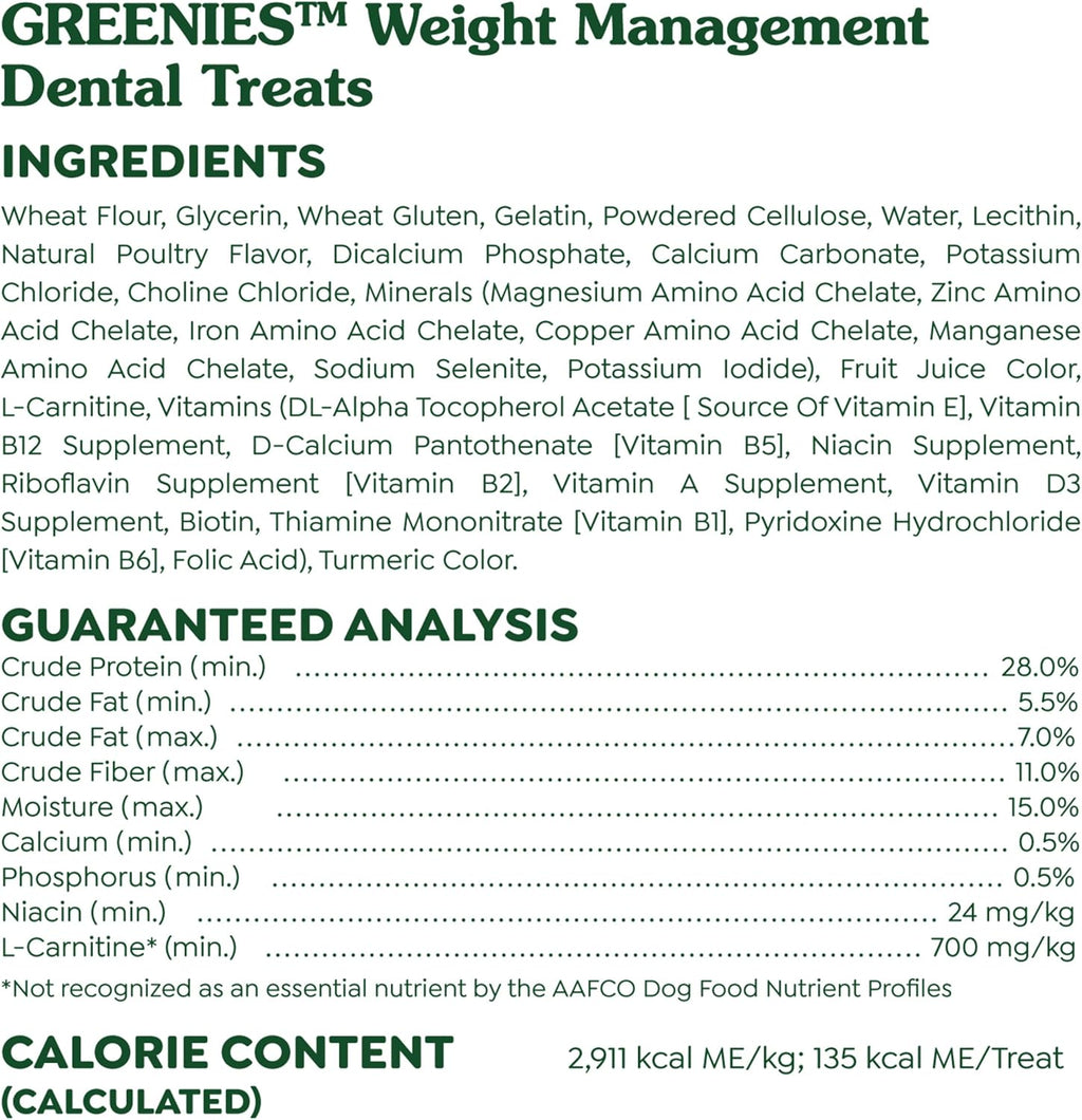 Greenies Weight Management Large Dog Dental Chews Weight Control Dog Treats, 27 oz. Pack (17 Treats)