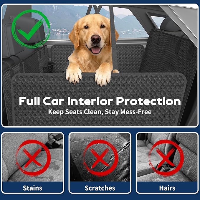 Tough Dog Car Seat Cover for Back Seat with Seatback Top Protection, Waterproof Hard Bottom Back Seat Extender for Dogs, Scratch Resistant Heavy Duty Dog Hammock for Car SUV Small Trucks