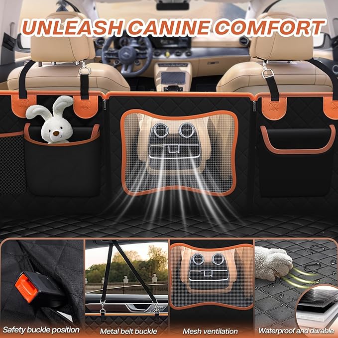 New Heavy-Duty Waterproof Dog Car Seat Cover for Back Seat with Hard Bottom,Large Back Seat Extender for Dogs,Truck Dog Seat Cover Back Seat,Holds 420lbs,Anti Scratch, Easy to Clean