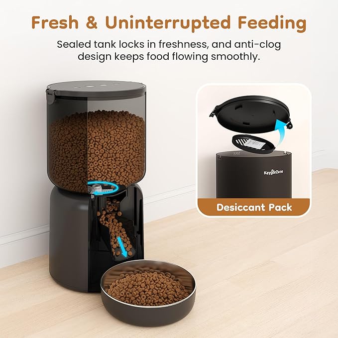 Smart Automatic Pet Feeder with 2MP HD Camera, App Control via 2.4G/5G WiFi, Dual Power System & Voice Recording, 4L Food Dispenser for Cats and Small Dogs, Black
