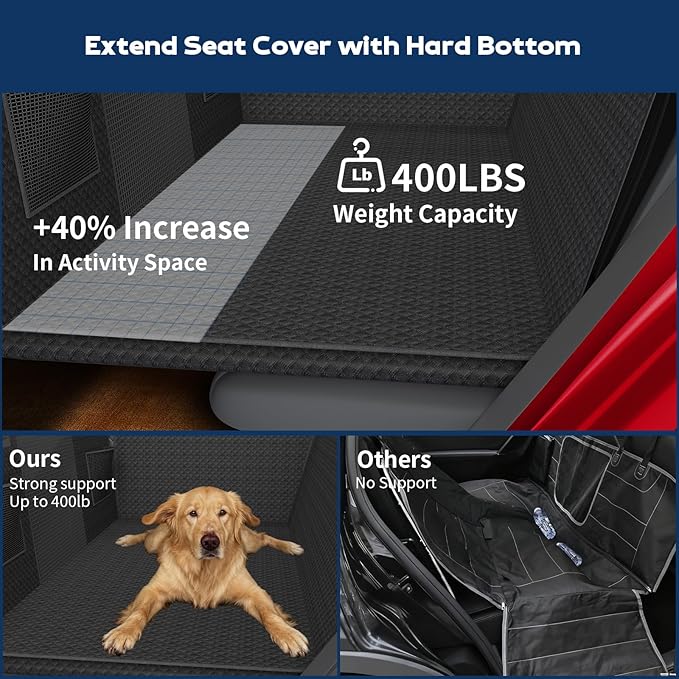 Tough Dog Car Seat Cover for Back Seat with Seatback Top Protection, Waterproof Hard Bottom Back Seat Extender for Dogs, Scratch Resistant Heavy Duty Dog Hammock for Car SUV Small Trucks