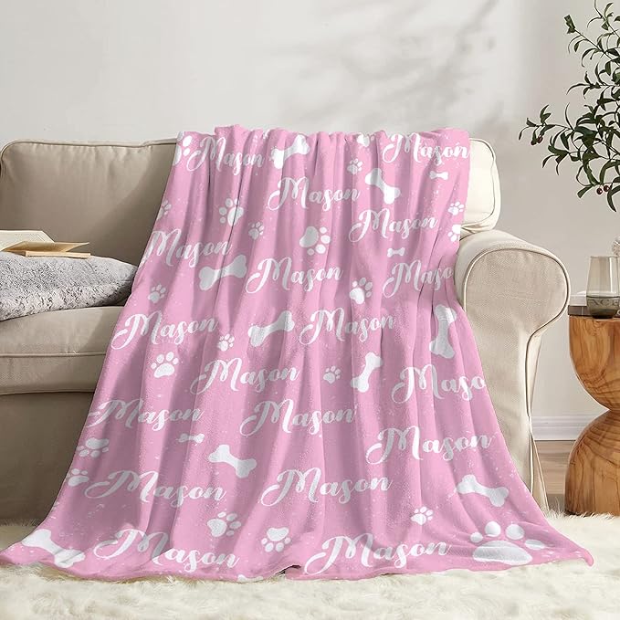 Personalized Dog Blankets Dog Paw Print Blanket Puppy Blanket - Custom Dog Blanket with Pets Name Cute Paw Print Pet Throw Puppy Fluffy Blankets 40"x30" for Small Dog