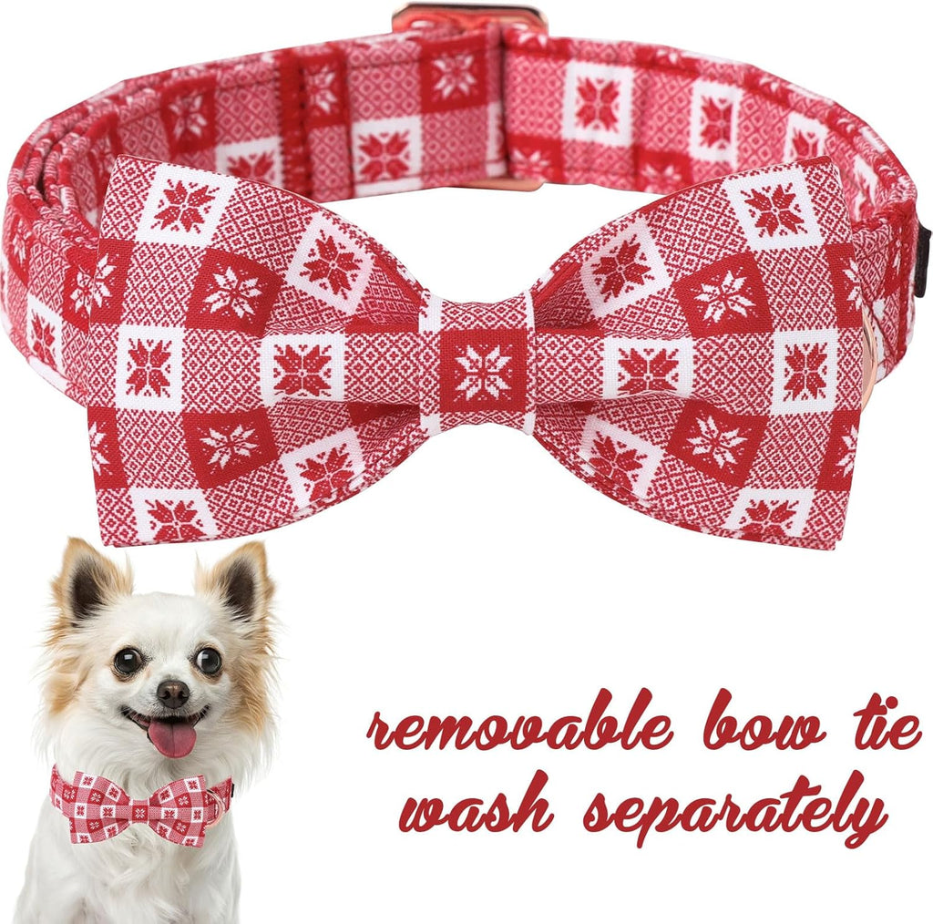 Unique Style Paws Christmas Day Dog Collar with Bow Christmas Red Papercut Cotton Puppy Collars for Small Medium Large Dogs
