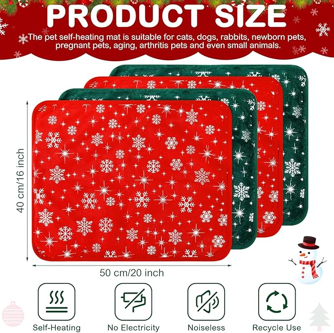 4 Pack Self Heating Cat Bed Cat Self Warming Pad with Removable Cover Extra Warm Thermal Pet Pad Washable Pet Crate Mat Anti Slip Kennel for Indoor Outdoor Pets (Snowflake,16 x 20 Inches)
