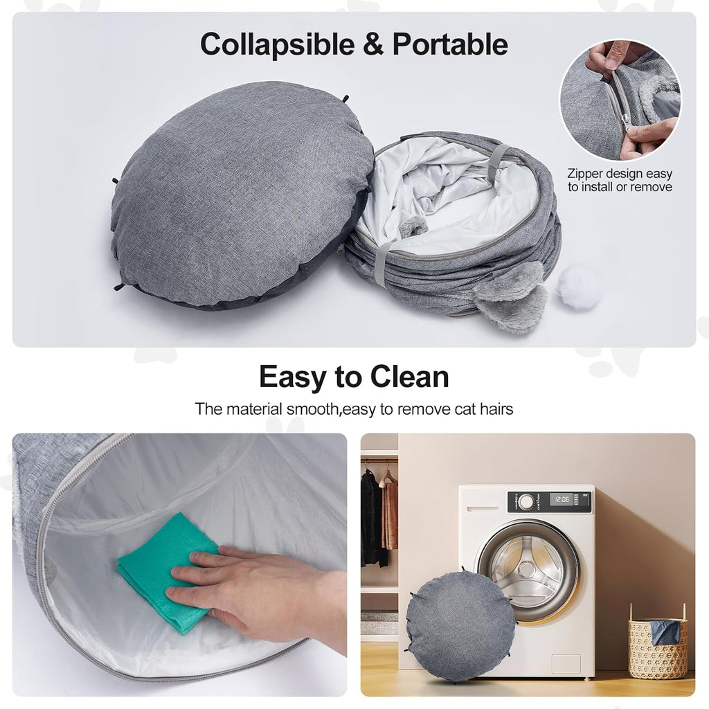Odoland Summer Linen Cat Tunnels for Indoor Cats with Cooling Central Cat Bed, Interactive Cat Toys Detachable Soft Mat and Variety Kitty Toy Set Grey
