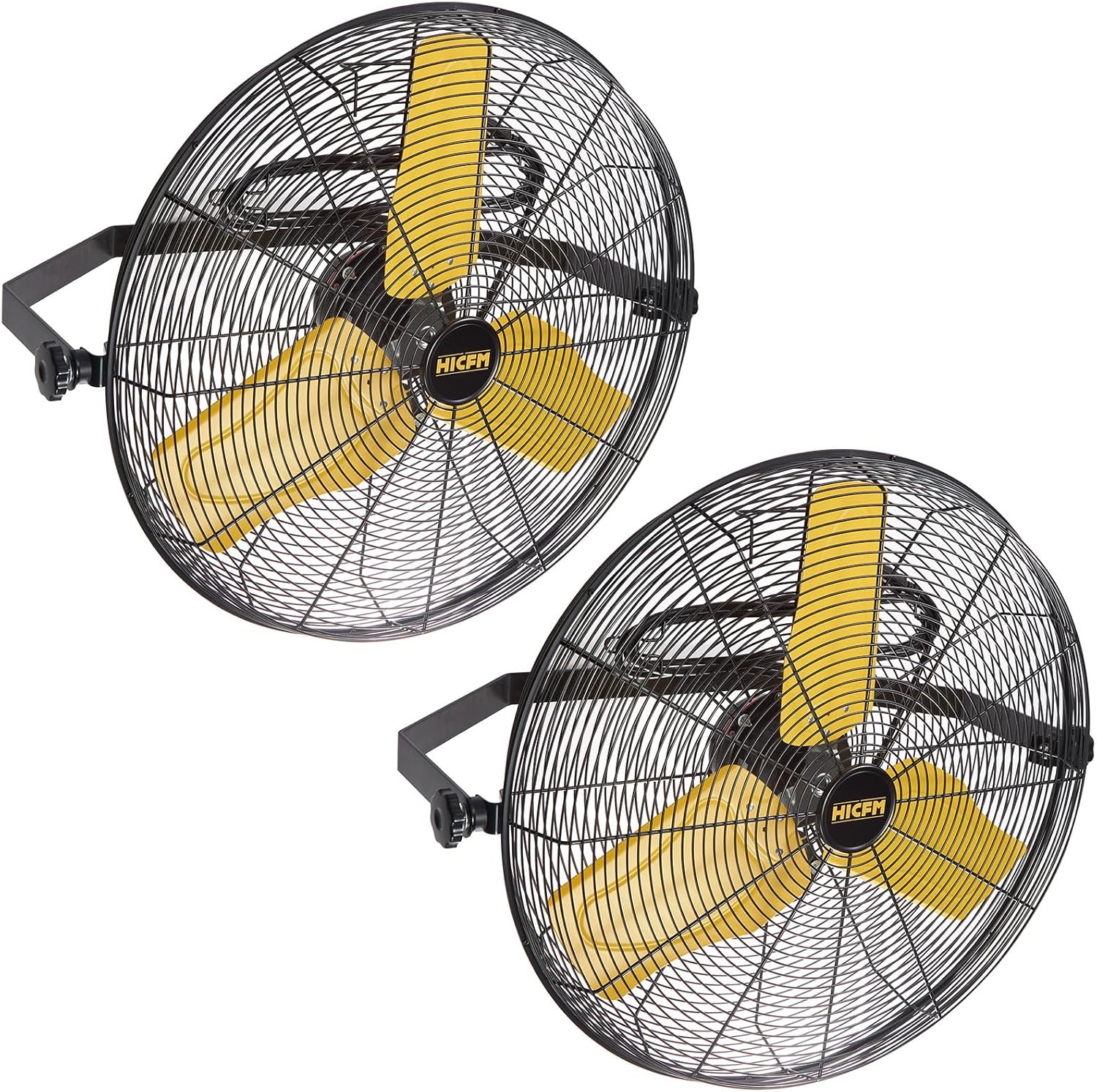 HiCFM 9100 CFM 24 inch Heavy Duty Industrial Wall Mounted Fan with TEAO Enclosure Motor, Permanent Lubricated Ball Bearing, 180 Degree Tilting, Safety Yellow Blade Wall Fan - UL Listed, 2 PACK