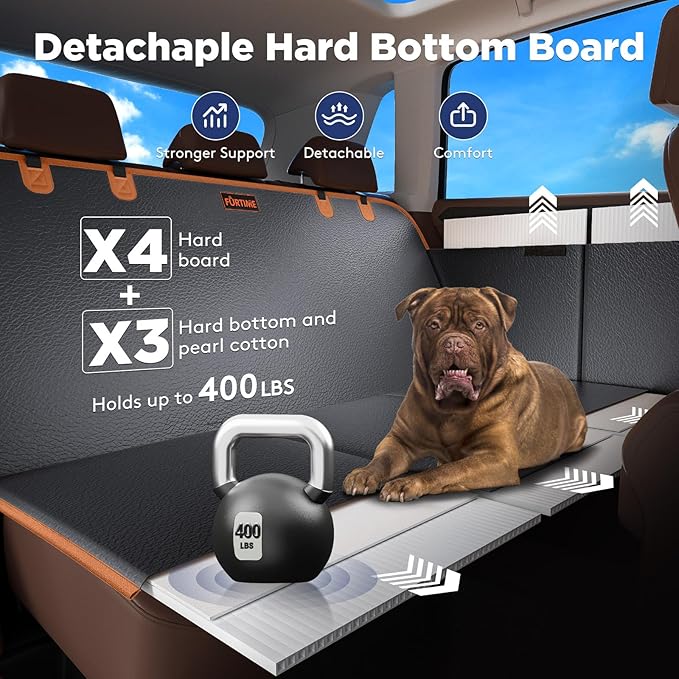 FURTIME Dog Car Seat Cover for Back Seat, Upgraded PU Leather Back Seat Extender with Hard Bottom Holds 400LBS, Waterproof Anti-Scratch, Large Space Back Seat Cover for Car, SUV, Small Truck