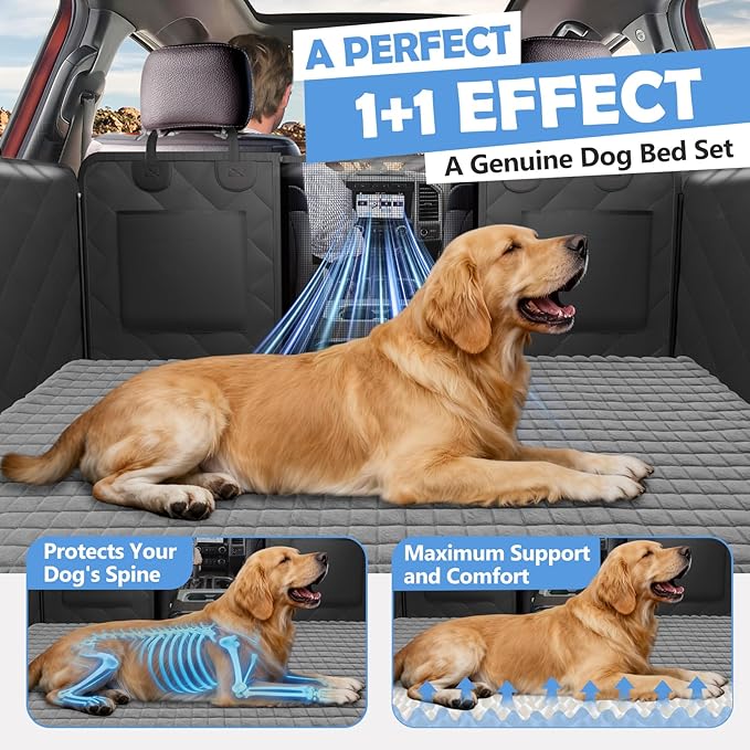 Truck Back Seat Extender for Dogs with Thick Egg Crate Foam Fuzzy Blanket Bed Mat, Soft Pet Car Seat Covers, Sturdy Backseat Trucks Dog Bed for Travel, Waterproof Dog Hammock for Truck Crew Cab